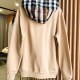 Burberry Check Hood Cotton Zip Hoodie Beige