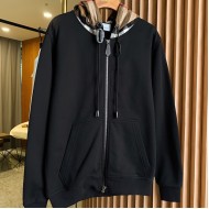 Burberry Check Hood Cotton Zip Hoodie Black