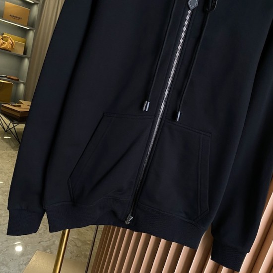 Burberry Check Hood Cotton Zip Hoodie Black