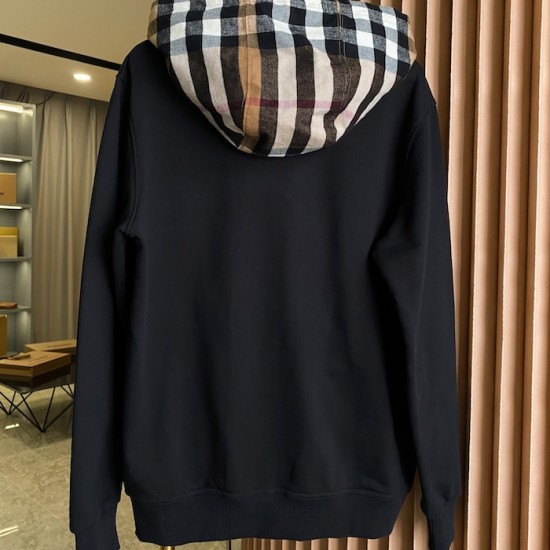 Burberry Check Hood Cotton Zip Hoodie Black