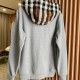 Burberry Check Hood Cotton Zip Hoodie Gray