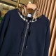 Burberry Check Hood Cotton Zip Hoodie Navy