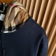 Burberry Check Hood Cotton Zip Hoodie Navy