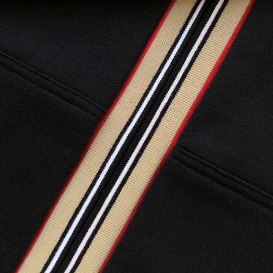 Burberry Icon Stripe Detail Cotton Zip-Front Hooded Sweatshirt Black