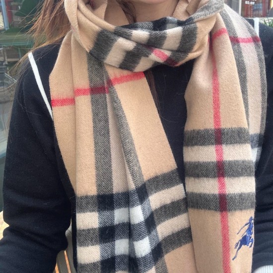 Burberry Check Cashmere Scarf Archive Beige