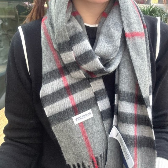 Burberry Check Cashmere Scarf Archive Grey