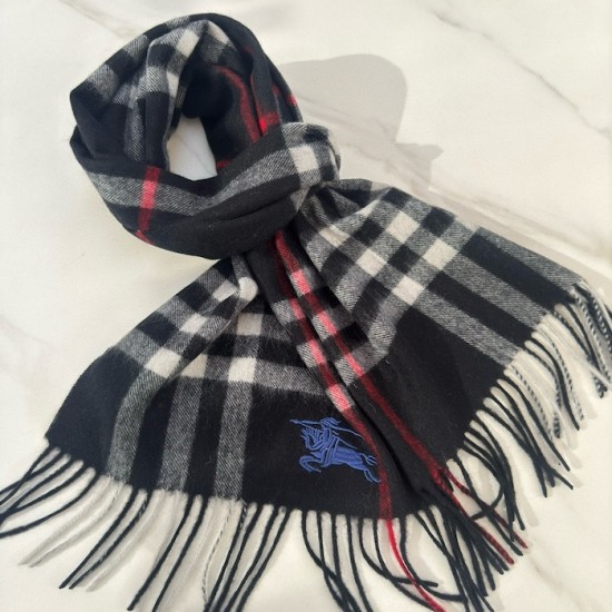 Burberry Check Cashmere Scarf Archive Navy