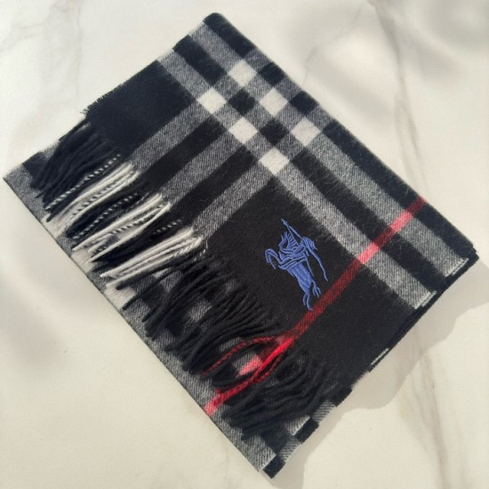 Burberry Check Cashmere Scarf Archive Navy