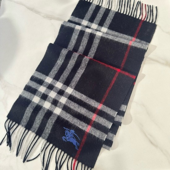 Burberry Check Cashmere Scarf Archive Navy