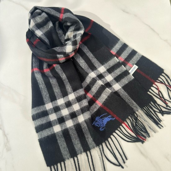 Burberry Check Cashmere Scarf Archive Navy