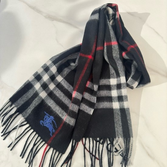 Burberry Check Cashmere Scarf Archive Navy