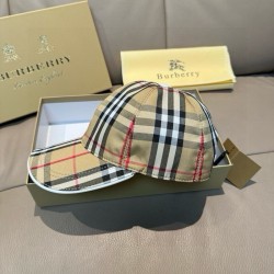 Burberry Check Cotton Baseball Cap Beige