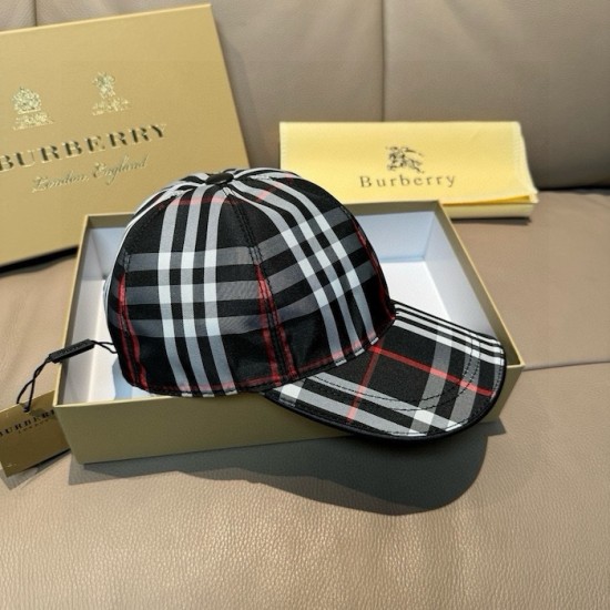 Burberry Check Cotton Baseball Cap Black