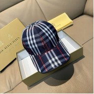 Burberry Check Cotton Baseball Cap Navy