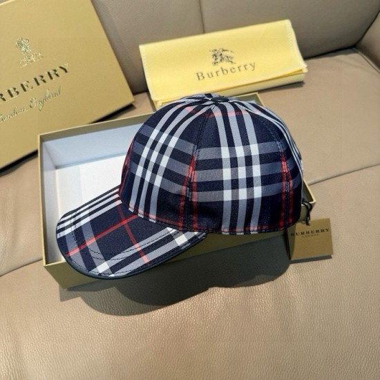 Burberry Check Cotton Baseball Cap Navy