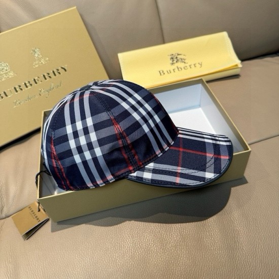 Burberry Check Cotton Baseball Cap Navy