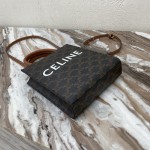 Celine Mini Vertical Cabas in Triomphe Canvas and calfskin with Celine print Tan