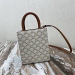 Celine Mini Vertical Cabas in Triomphe Canvas and calfskin with Celine print White