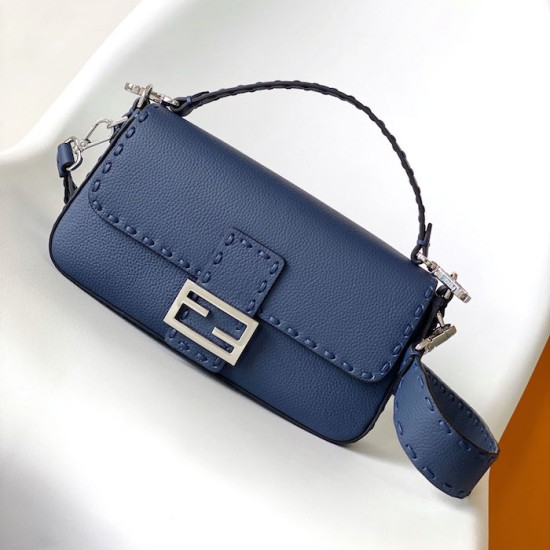 Fendi Baguette Navy Blue Selleria Bag