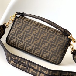 Replica Fendi Baguette Brown FF jacquard fabric bag