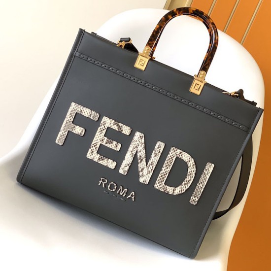 Replica Fendi Sunshine Medium Green Leather and Elaphe Shopper