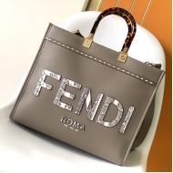 Replica Fendi Sunshine Medium Dark Grey Leather and Elaphe Shopper