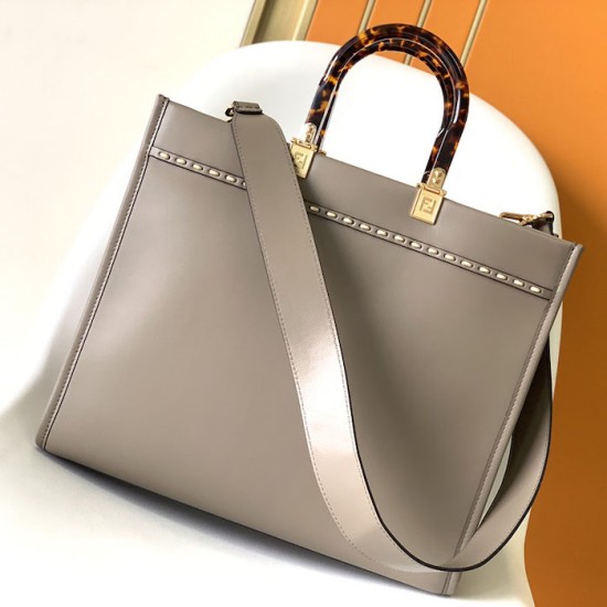 Replica Fendi Sunshine Medium Dark Grey Leather and Elaphe Shopper