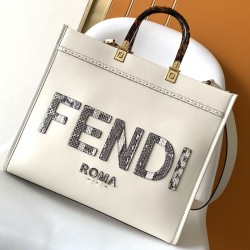 Replica Fendi Sunshine Medium White Leather and Elaphe Shopper