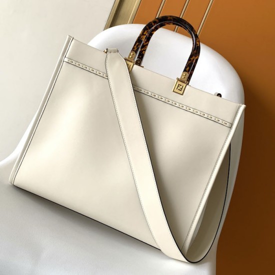 Replica Fendi Sunshine Medium White Leather and Elaphe Shopper