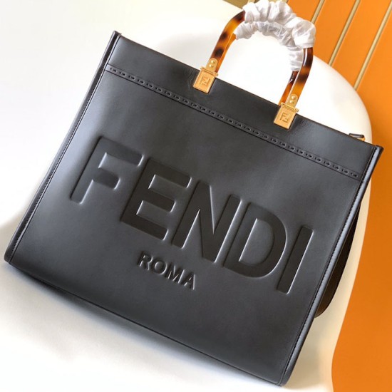 Replica Fendi Sunshine Medium Black Leather Shopper