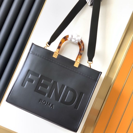 Replica Fendi Sunshine Medium Black Leather Shopper