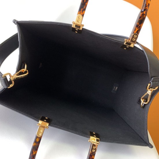 Replica Fendi Sunshine Medium Black FF Zucca Leather Shopper