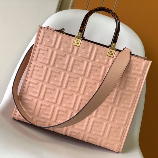 Replica Fendi Sunshine Medium Pink FF Zucca Leather Shopper