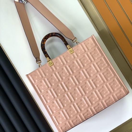 Replica Fendi Sunshine Medium Pink FF Zucca Leather Shopper