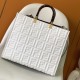 Replica Fendi Sunshine Medium White FF Zucca Leather Shopper