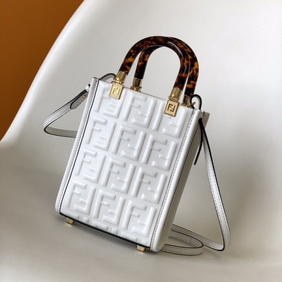 Fendi Mini Sunshine Shopper White FF Zucca Leather