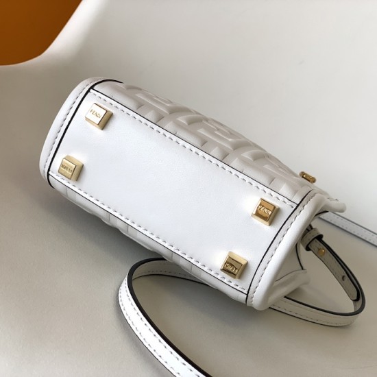 Fendi Mini Sunshine Shopper White FF Zucca Leather