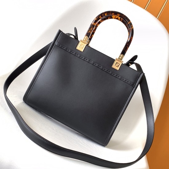 Fendi Sunshine Small Black Leather Shopper