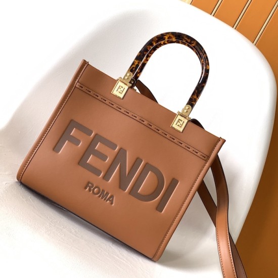 Fendi Sunshine Small Brown Leather Shopper