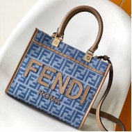 Fendi Sunshine Small Brown FF jacquard fabric bag blue