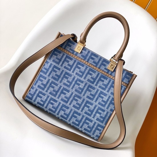 Fendi Sunshine Small Brown FF jacquard fabric bag blue