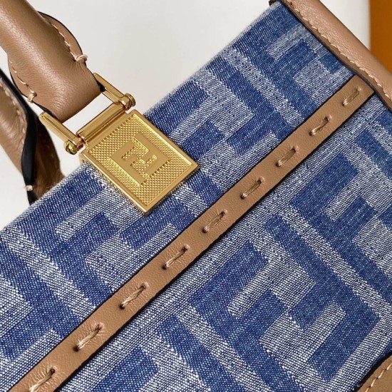 Fendi Sunshine Small Brown FF jacquard fabric bag blue