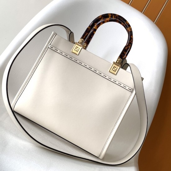 Fendi Sunshine Small White Leather Shopper