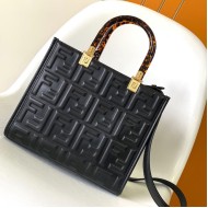 Fendi Sunshine Small Black FF Zucca Leather Shopper