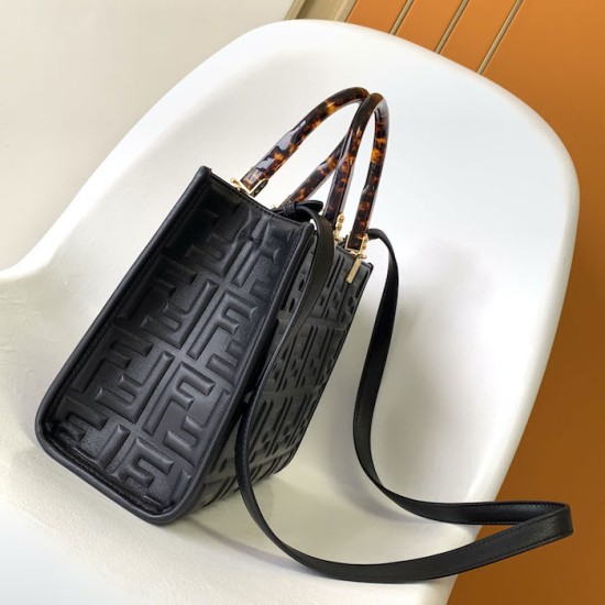 Fendi Sunshine Small Black FF Zucca Leather Shopper