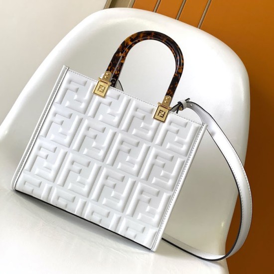 Fendi Sunshine Small White FF Zucca Leather Shopper