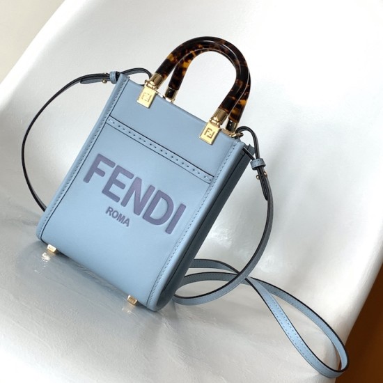 Fendi Mini Sunshine Shopper Light Blue Leather Mini Bag