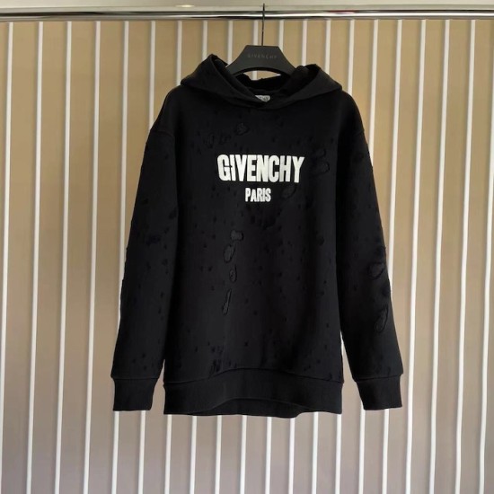 Givenchy Paris Distressed Oversized Hoodie Black