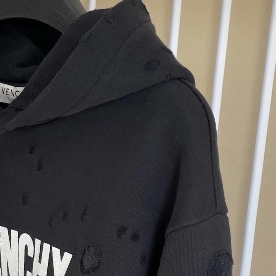 Givenchy Paris Distressed Oversized Hoodie Black