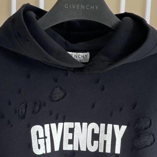 Givenchy Paris Distressed Oversized Hoodie Black